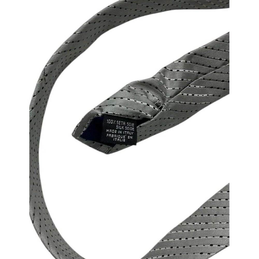 KENZO Men's 100% Silk Necktie LUXURY Gray Silver Striped Geometric W:3.7" EUC - Picture 3 of 4